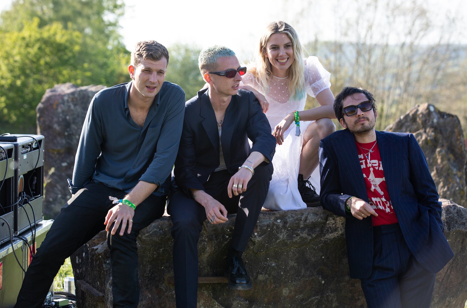 Ellie Rowsell poses for a photograph with her band Wolf Alice as they perform in the Stone Circle as part of the Glastonbury Festival Global Livestream