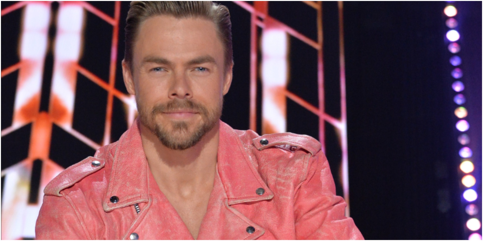 Derek Hough wears a pink jacket on "dancing with the stars" queen night.