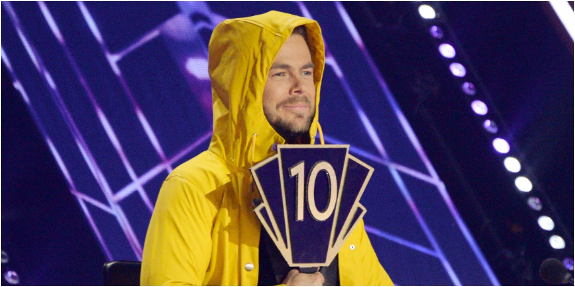 Derek Hough wears a raincoat on the set of "Dancing with the Stars."