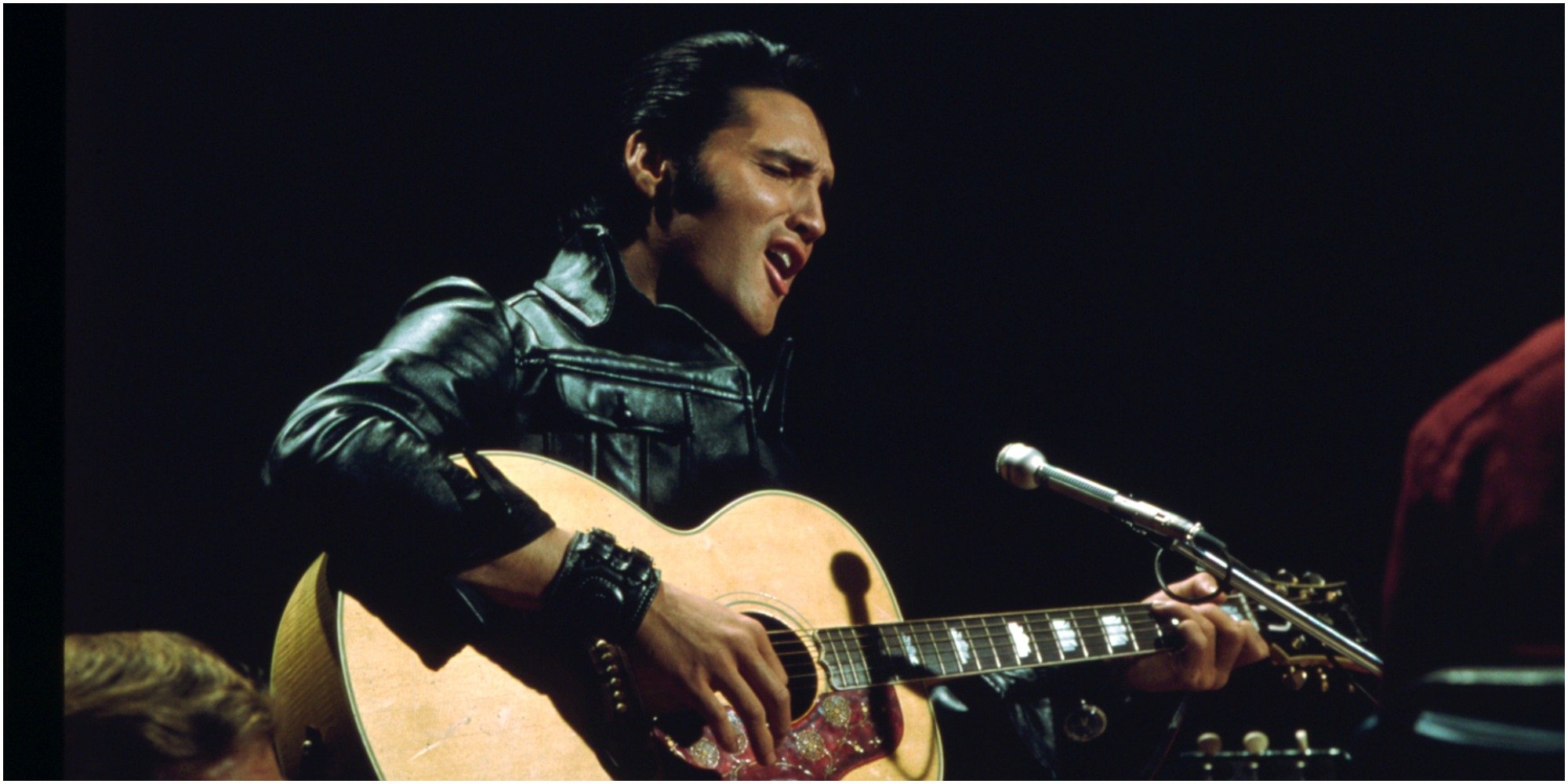 Elvis Presley photographed during the "68 Comeback Special" taping.