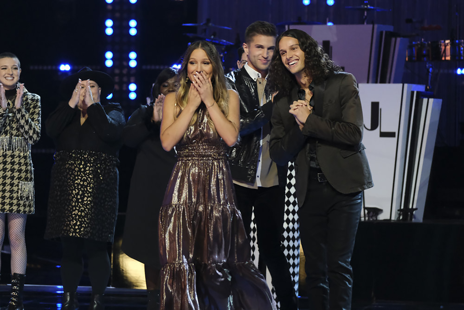Girl Named Tom looking excited during The Voice Season 21 Top 13 Eliminations