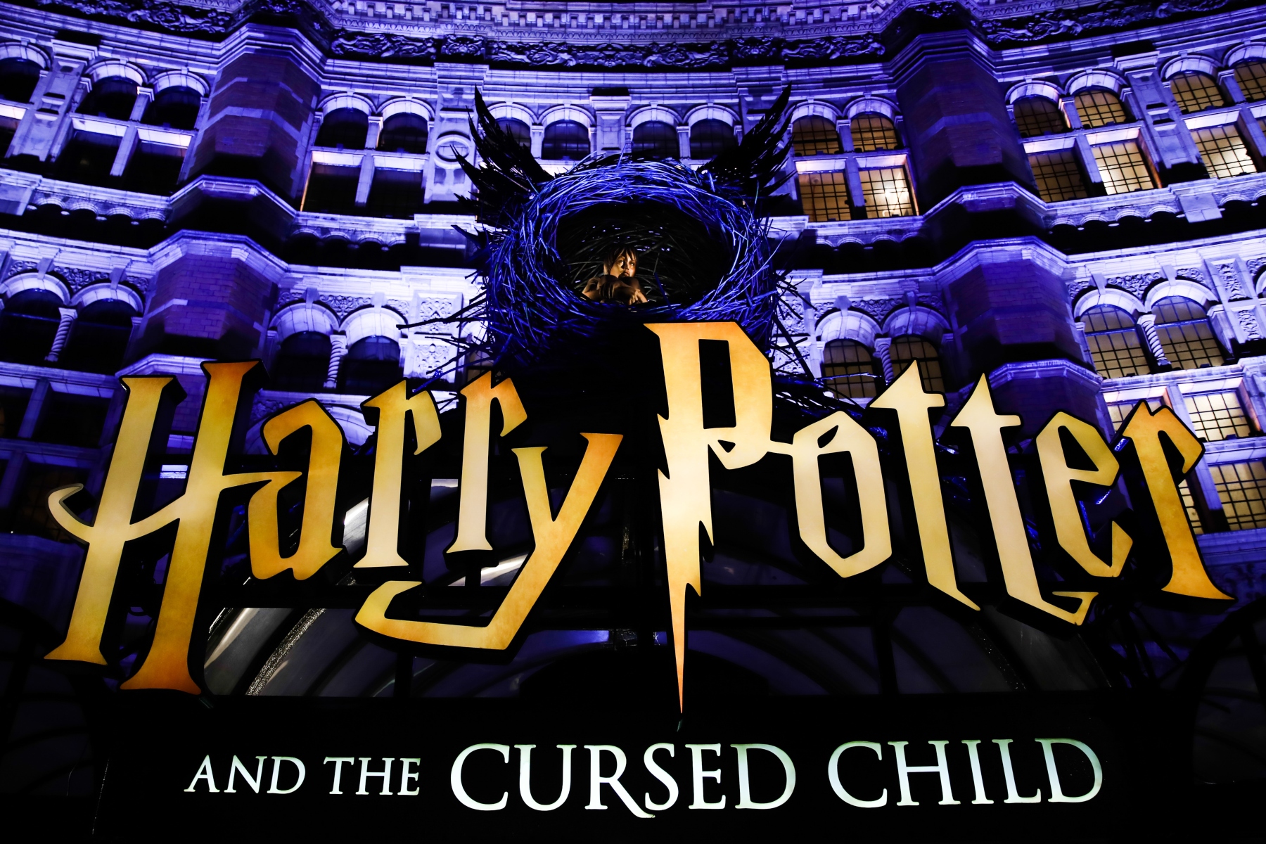 ‘Harry Potter and the Cursed Child’ logo is seen on the Palace Theatre in London