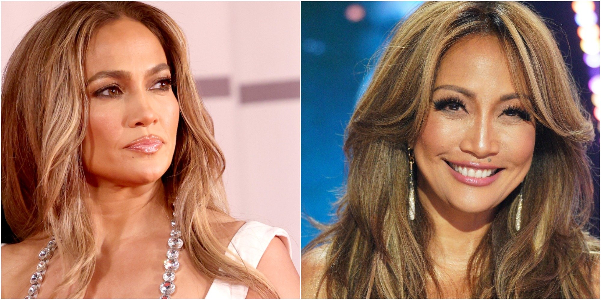 Jennifer Lopez and Carrie Ann Inaba photographed at two separate events.