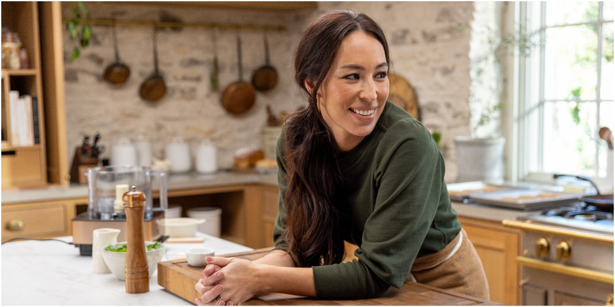 Joanna Gaines on the set of her discovery+ show In the Kitchen with Joanna Gaines.