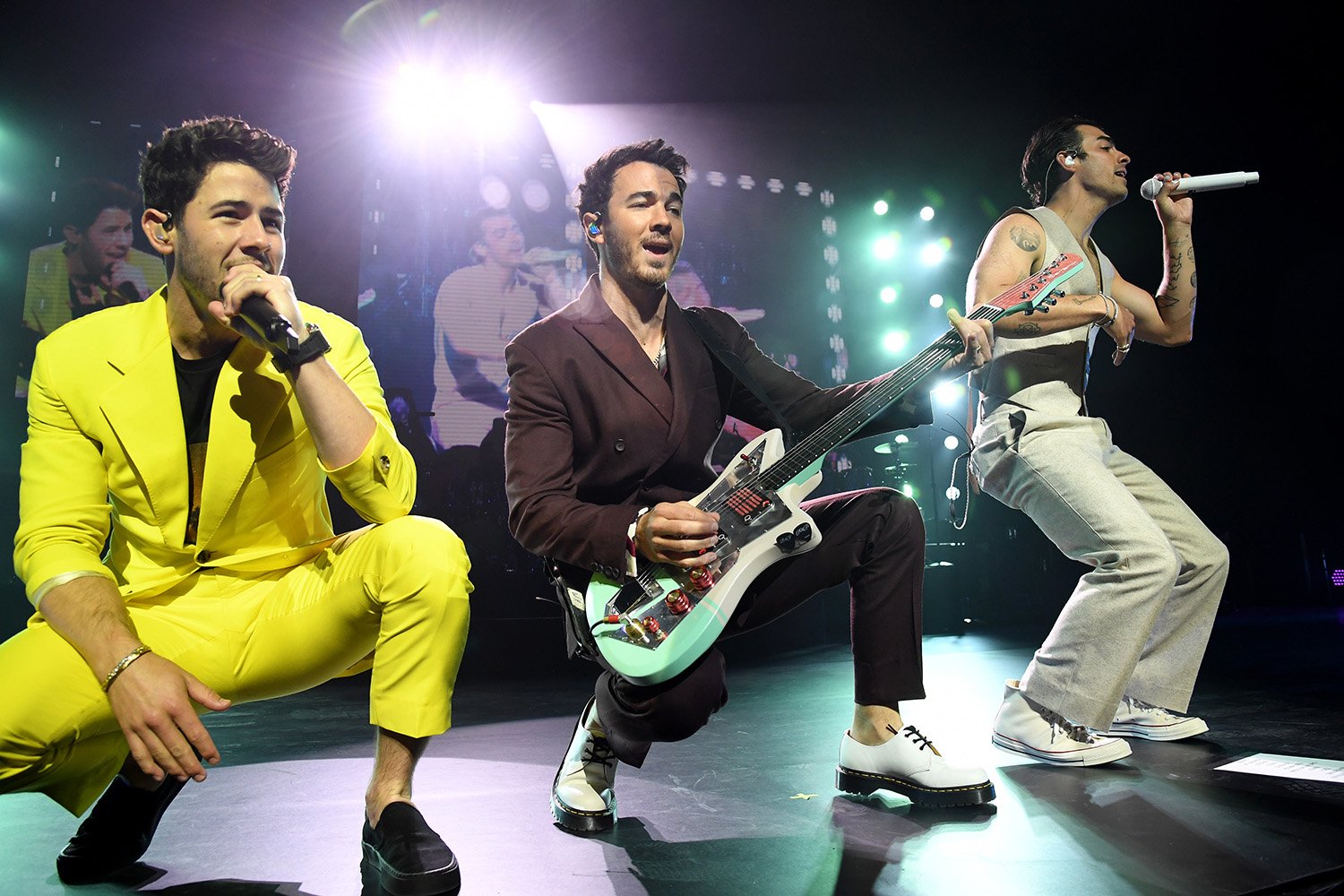 Joe, Kevin, and Nick Jonas perform onstage during the Robin Hood Benefit.