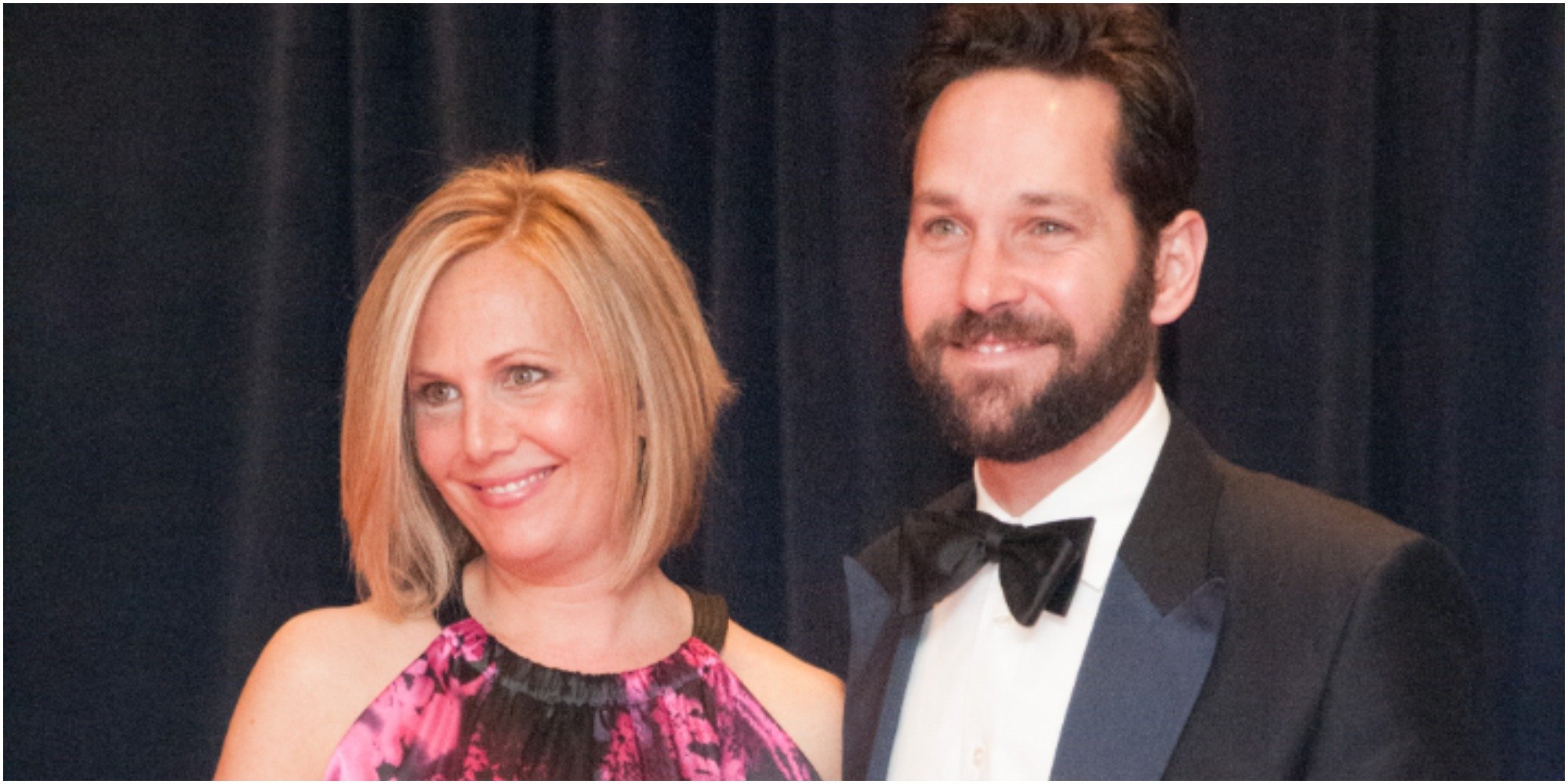 Paul Rudd and wife Julie Yaeger pose on the red carpet.