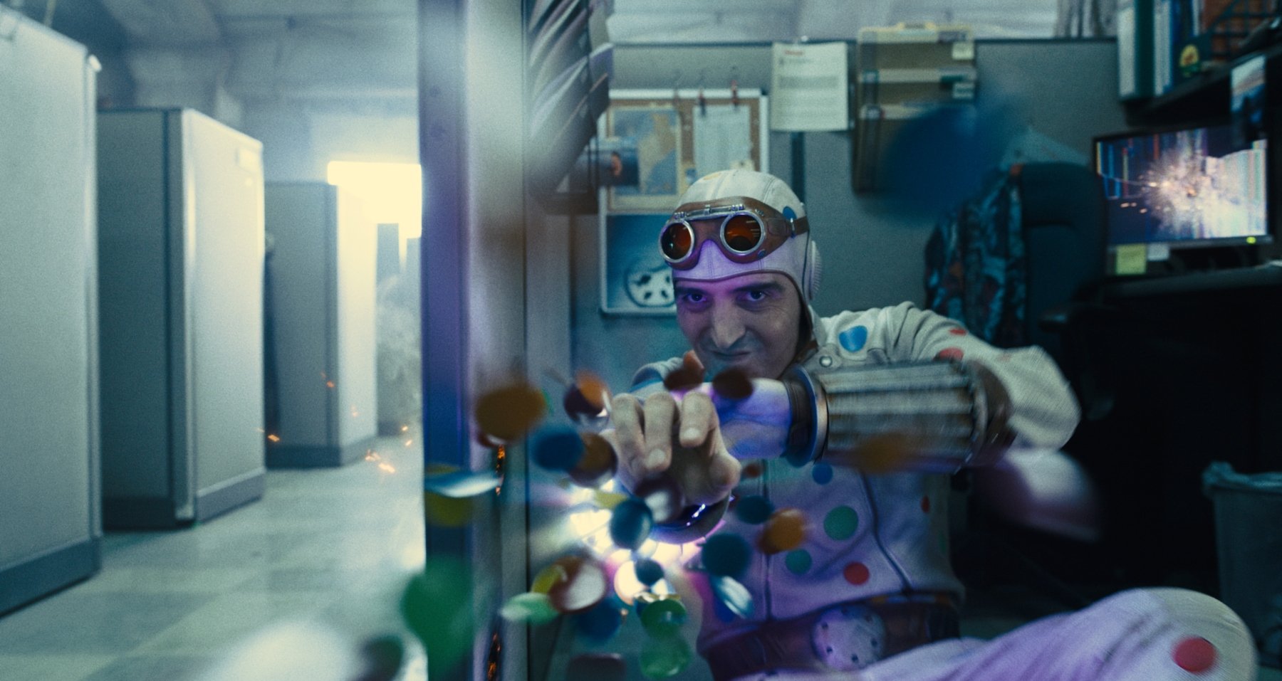 Polka Dot Man blasting polka dots in 'The Suicide Squad'