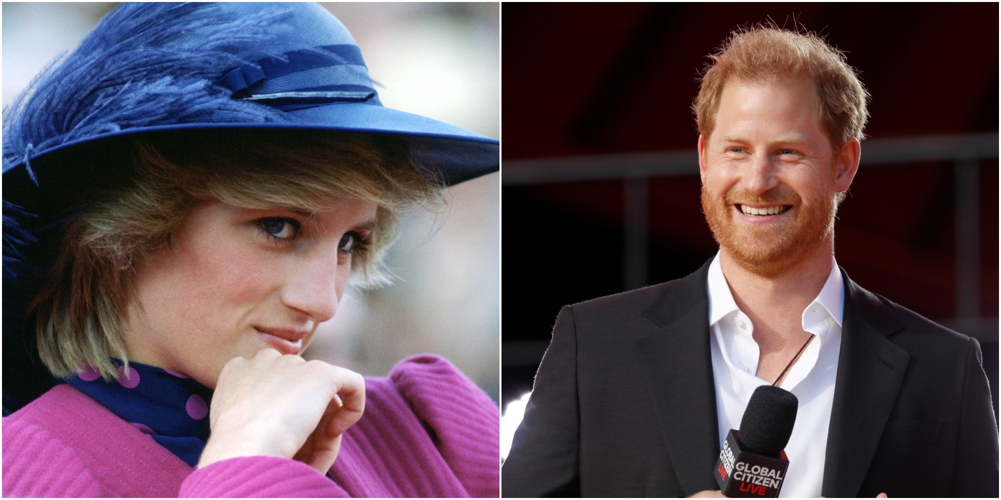 Princess Diana and Prince Harry in side-by-side images.