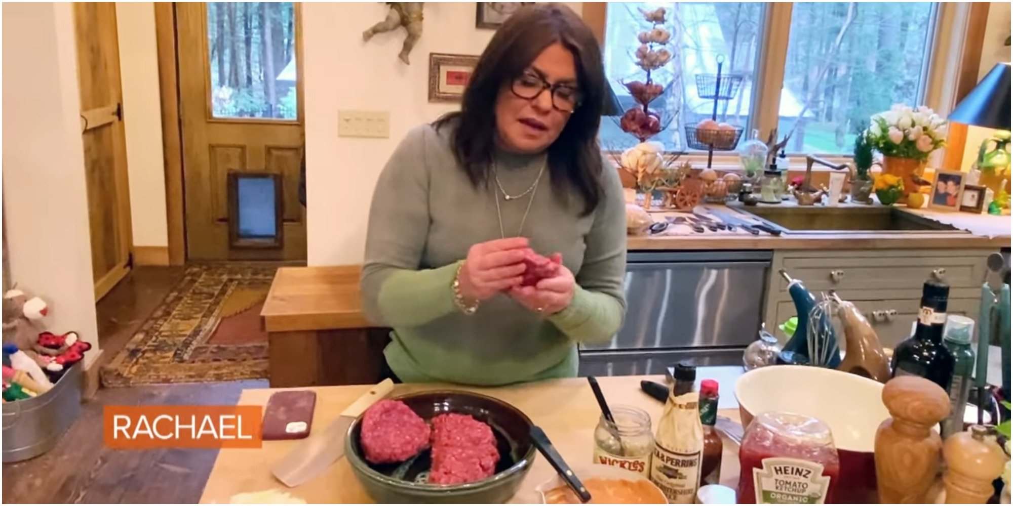 Rachael Ray makes burgers on her television show.