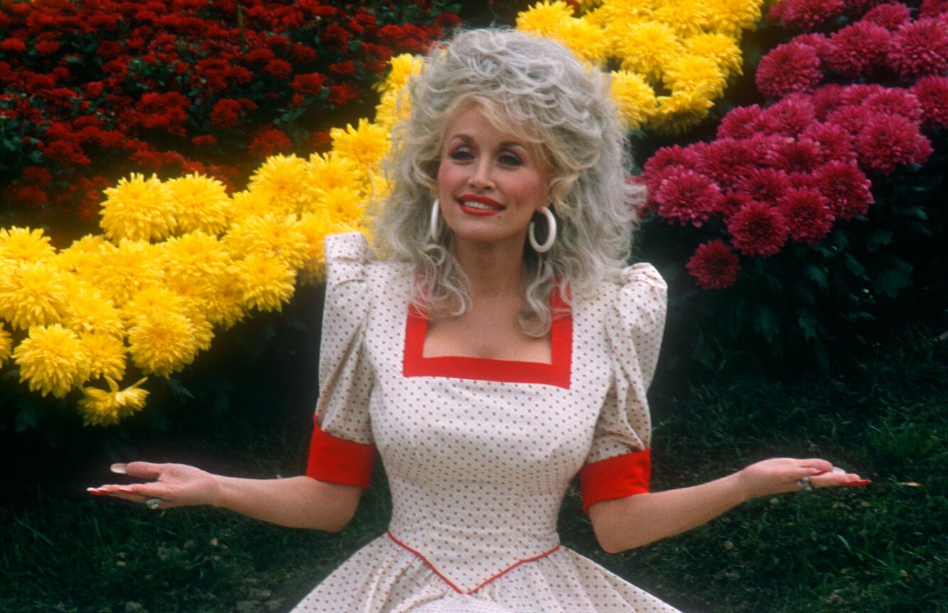 Dolly Parton posting at Dollywood Theme Park