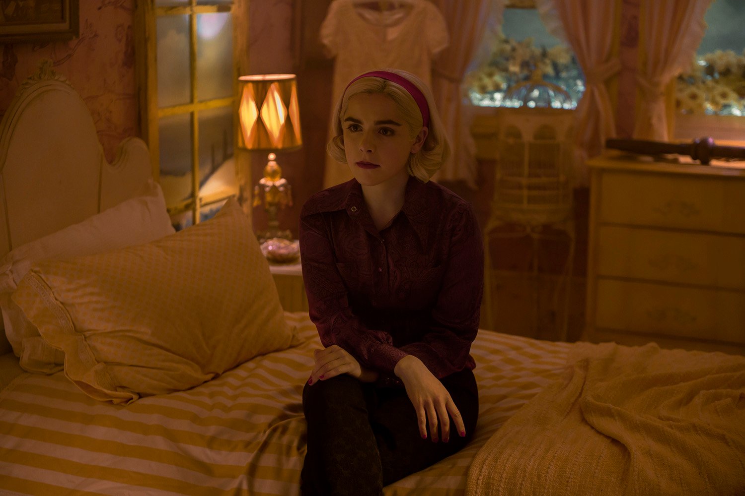 Kiernan Shipka as Sabrina Spellman in Chilling Adventures of Sabrina ahead of the Riverdale crossover