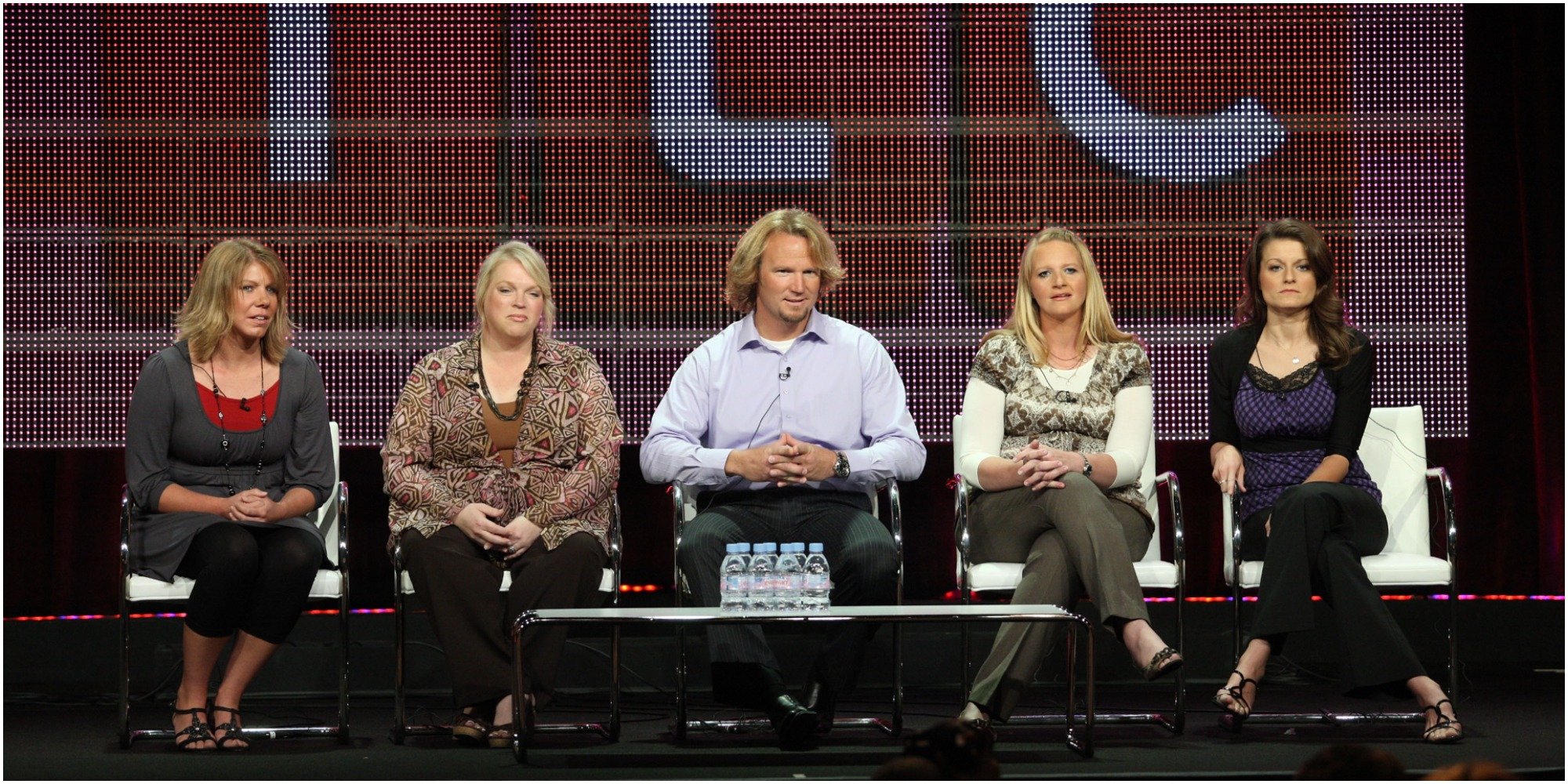 Meri Brown, Janelle Brown, Kody Brown, Christine Brown, and Robyn Brown appear on stage during the 2010 Summer TCA press tour for 'Sister Wives'