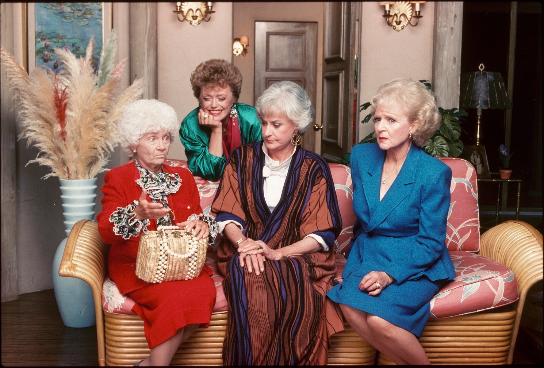 Estelle Getty, Rue McClanahan, Bea Arthur and Betty White pose for a promotional photo for 'The Golden Girls'