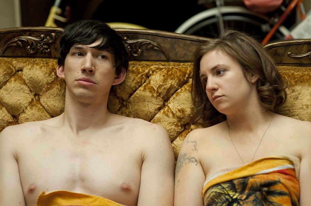 Adam Driver as Adam Sackler in a post-sex scene with Lena Dunham as Hannah Horvath in HBO's 'Girls'