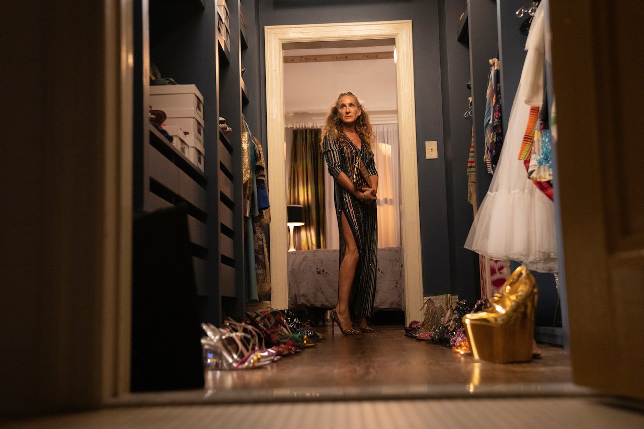 Sarah Jessica Parker as Carrie Bradshaw in 'And Just Like That...' stands in her closet.