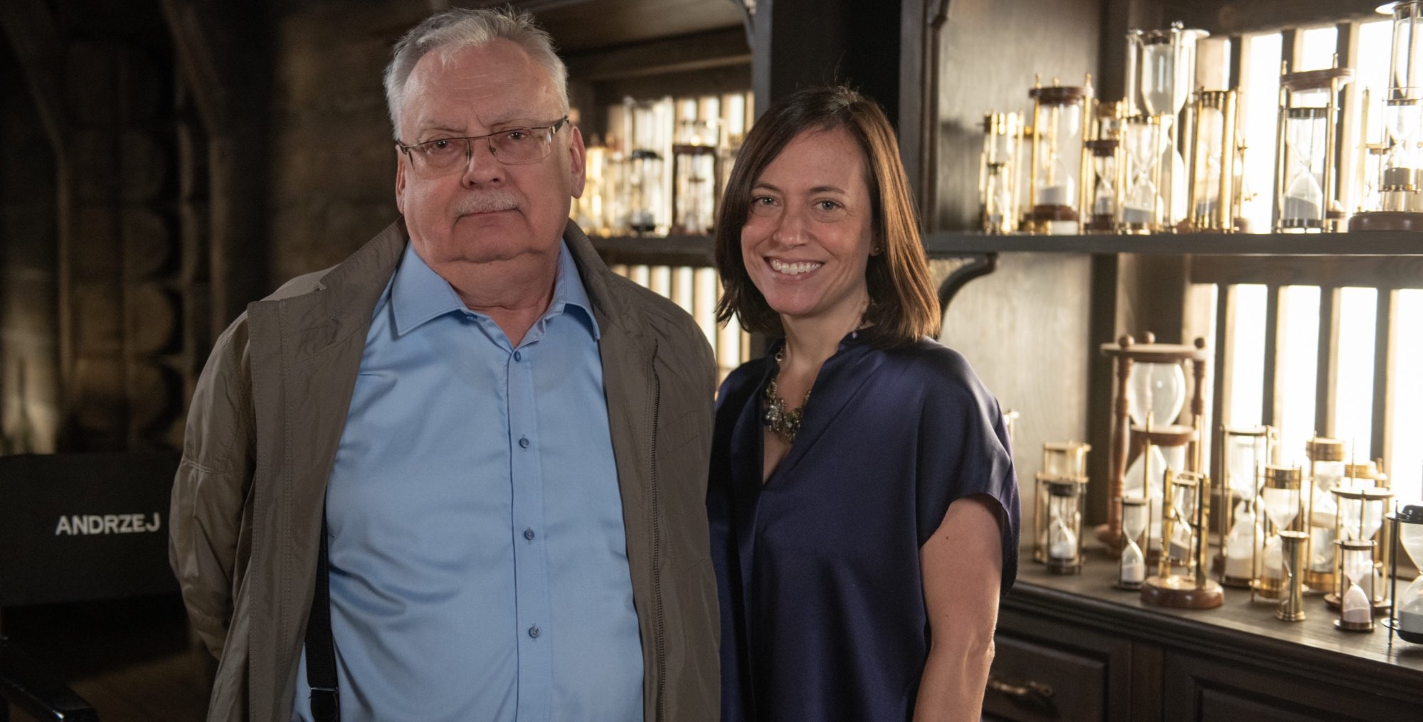 Andrzej Sapkowski and Lauren Schmidt Hissrich for 'The Witcher' series standing next to each other.