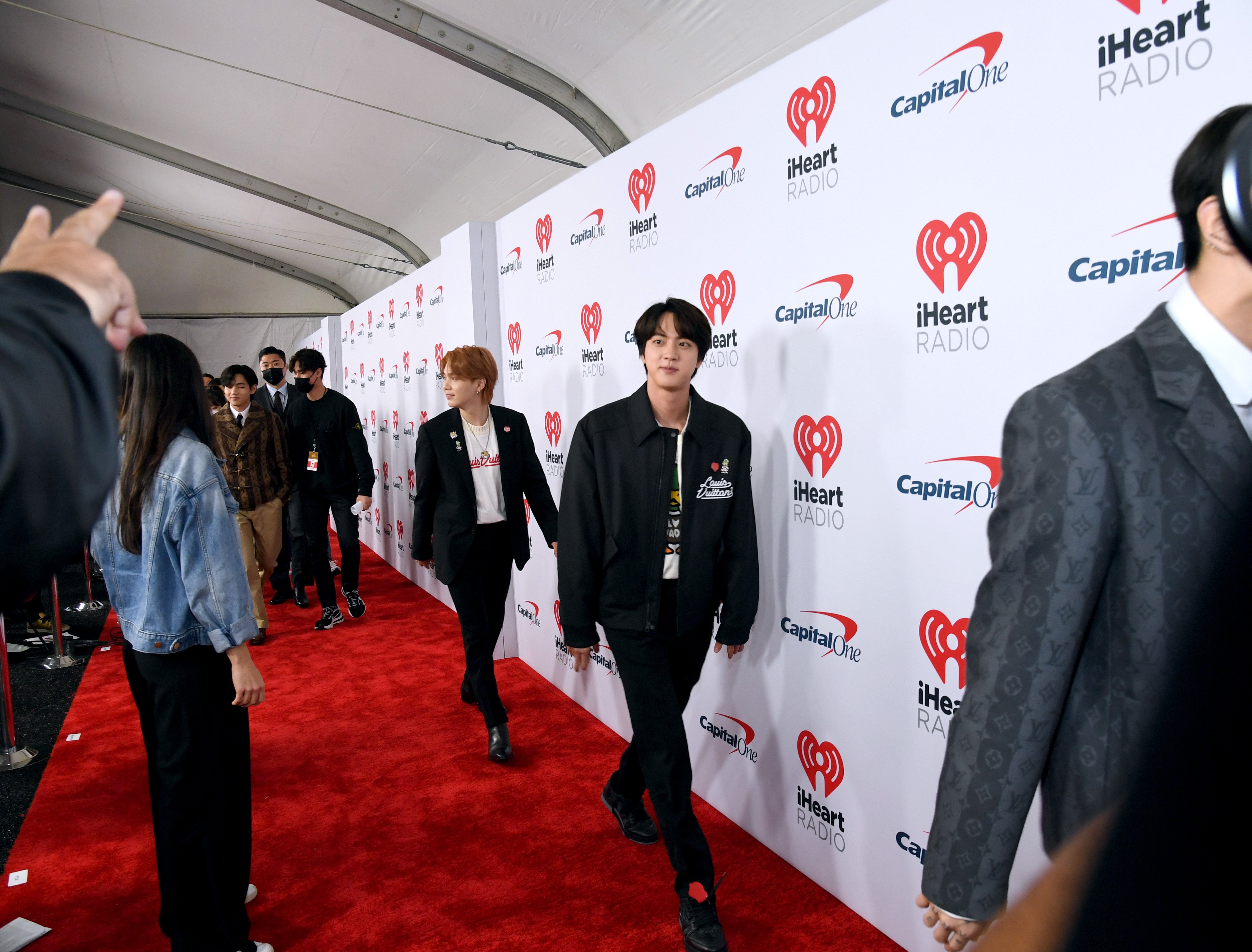 V, Suga, Jin, and Jungkook of BTS attends iHeartRadio 102.7 KIIS FM's Jingle Ball 2021