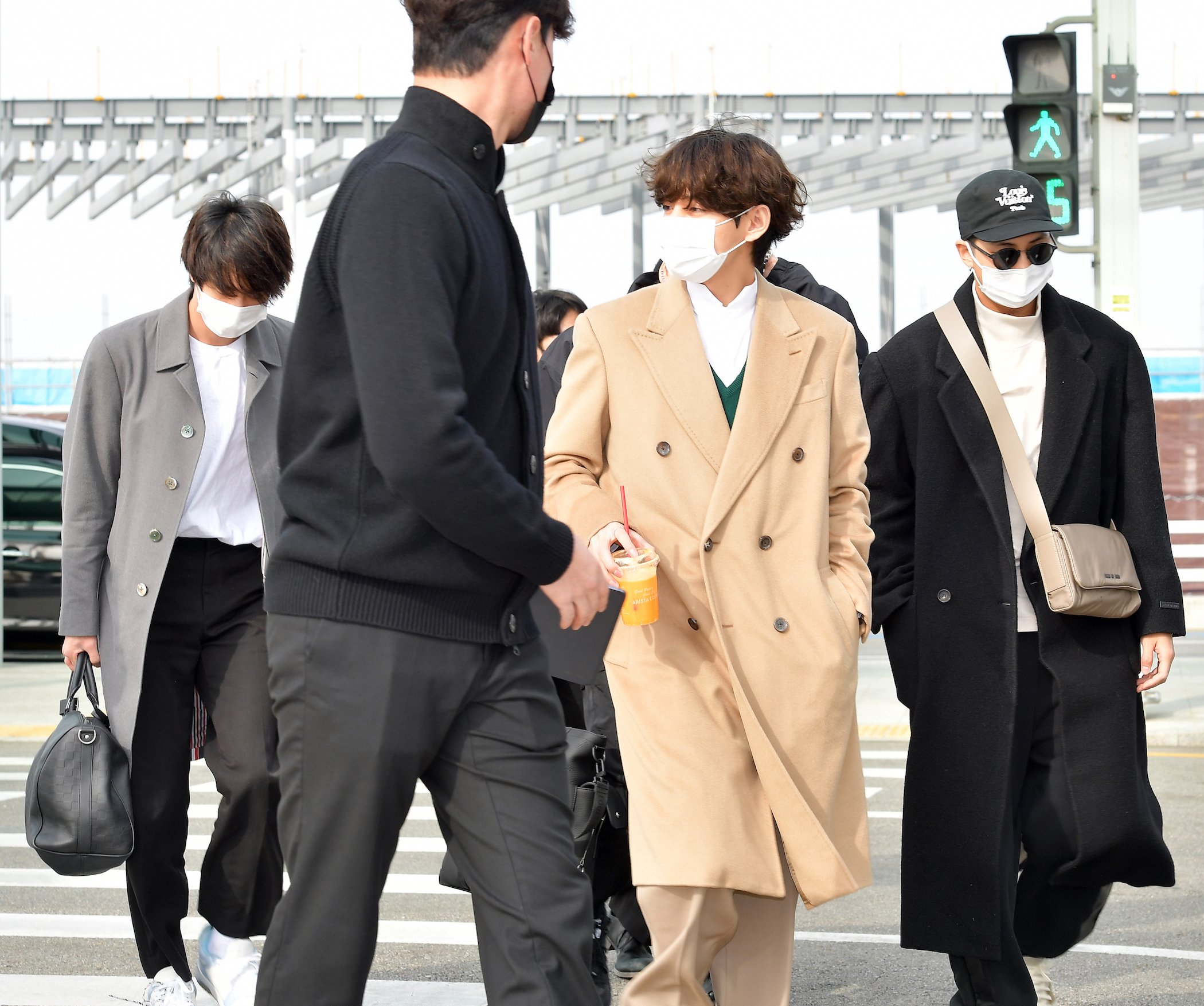 Jin, V, RM of BTS are seen upon departure at Incheon International Airport