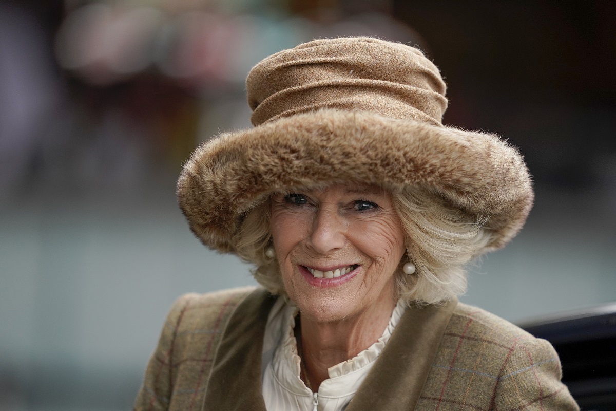 Camilla Parker Bowles smiling as she arrives at the track at Ascot Racecourse