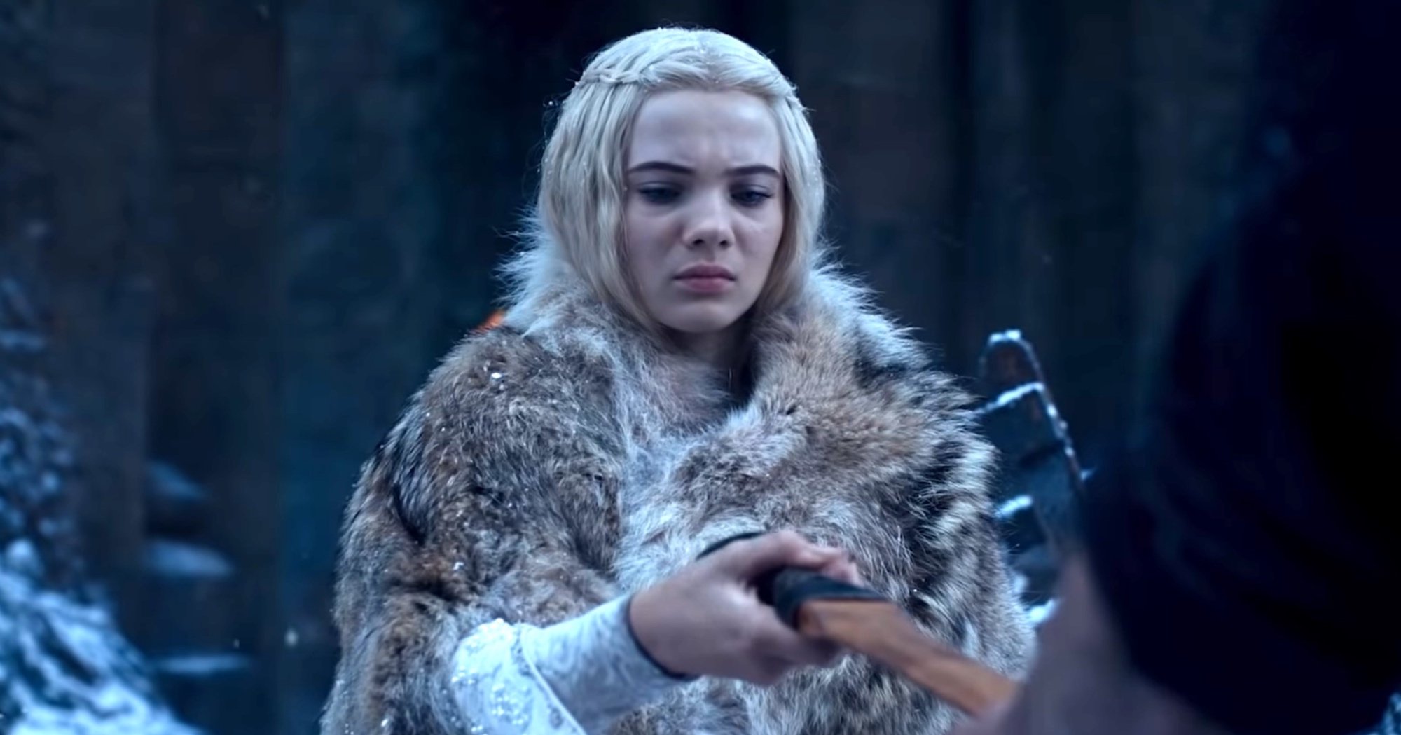 Ciri, played by Freya Allan, in 'The Witcher' Season 2 still wearing a fur coat.