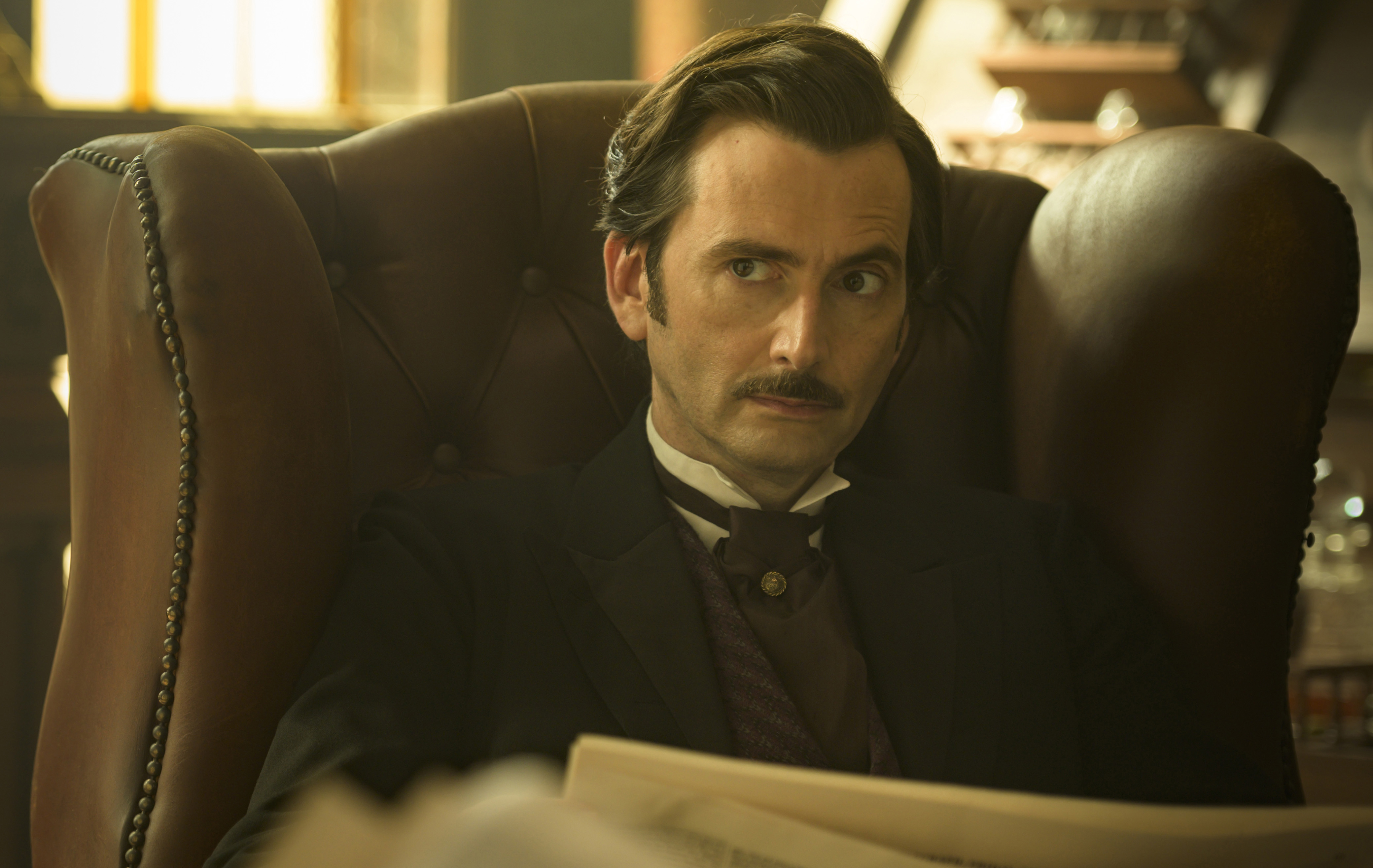 David Tennant as Phileas Fogg reading a newspaper in 'Around the World in 80 Days'