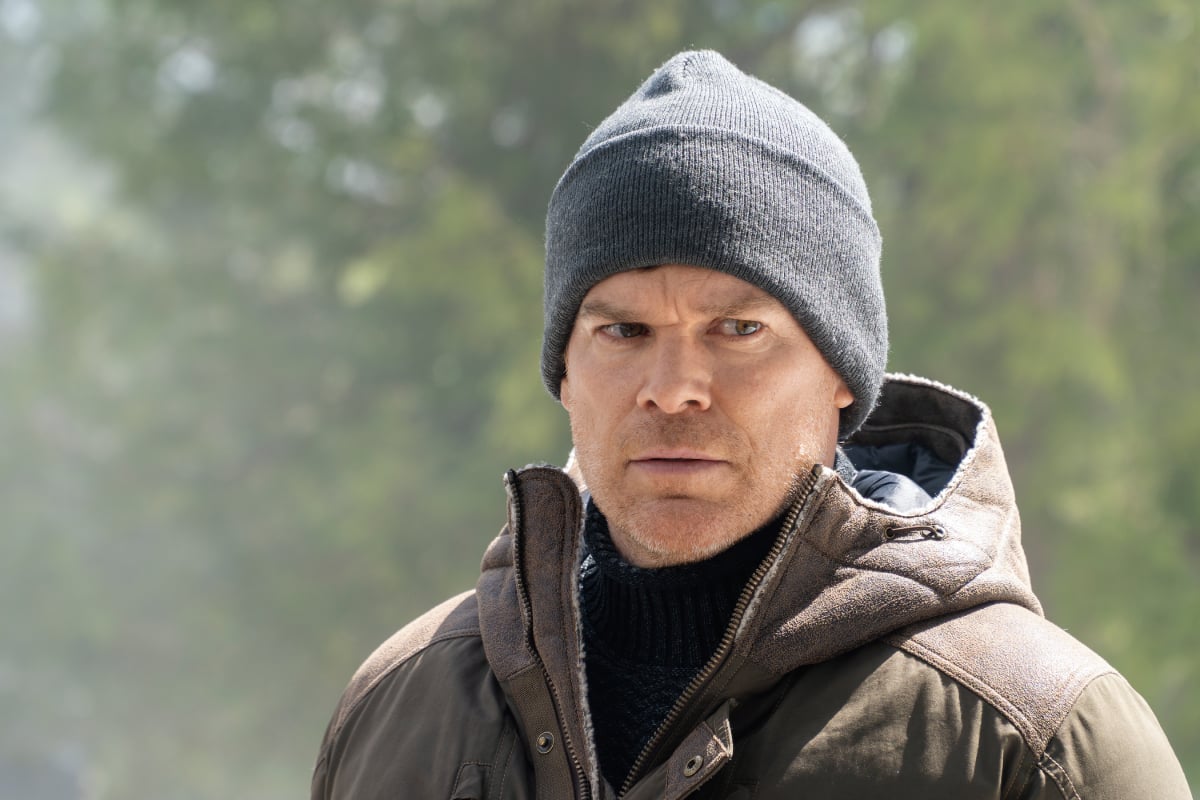 Michael C. Hall as Dexter in Dexter: New Blood Episode 9. Dexter is wearing a heavy coat and a winter hat.