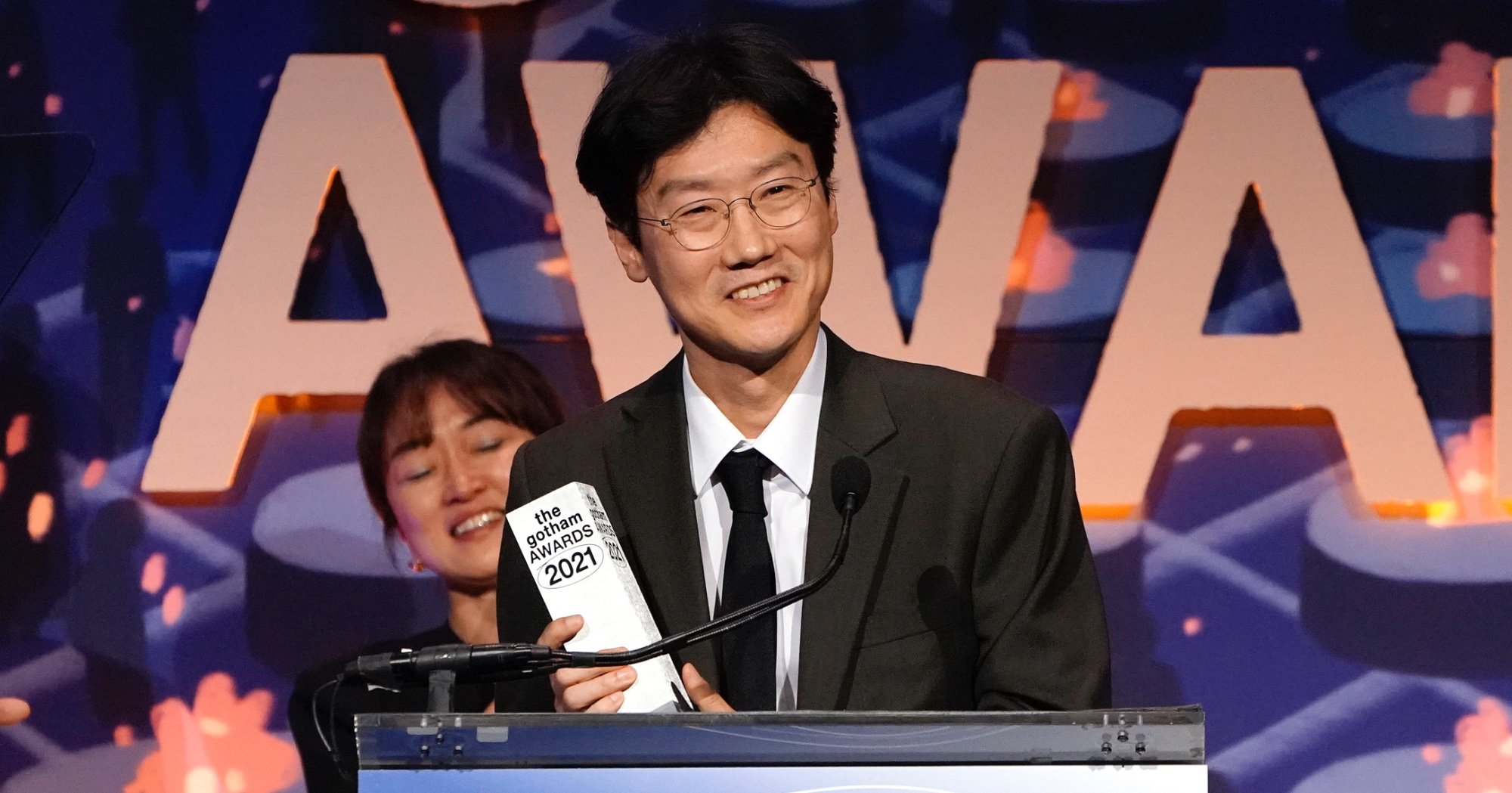 Director Hwang Dong-hyuk of 'Squid Game' accepting award