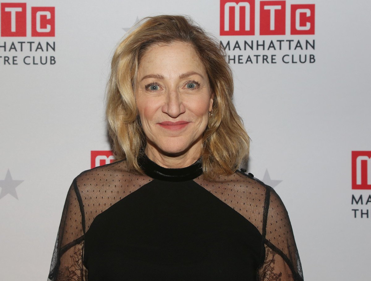 Edie Falco poses at the opening night of the new play "Morning Sun" at Manhattan Theatre Club at New York City Center Stage 1 on November 3, 2021 in New York City.