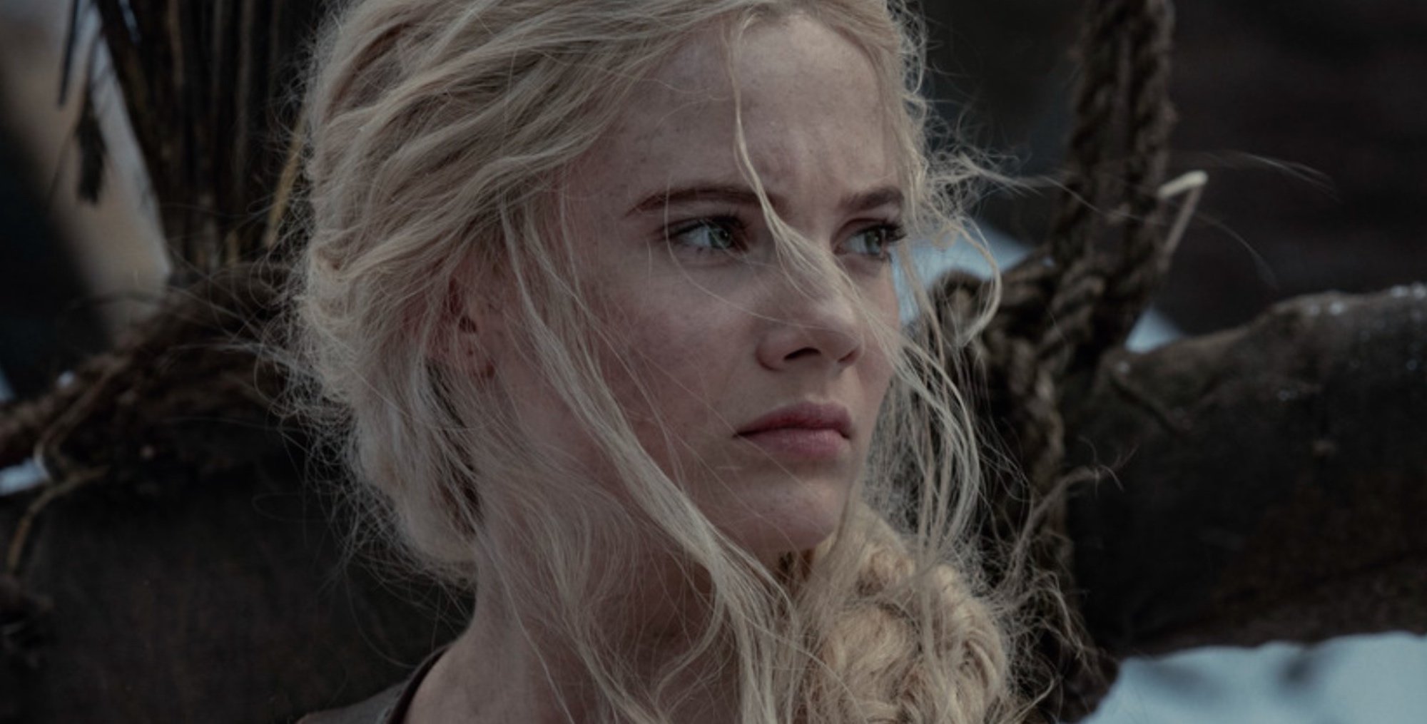 Freya Allan as Ciri in 'The Witcher' Season 2 close up with Ciri's hair tied up.