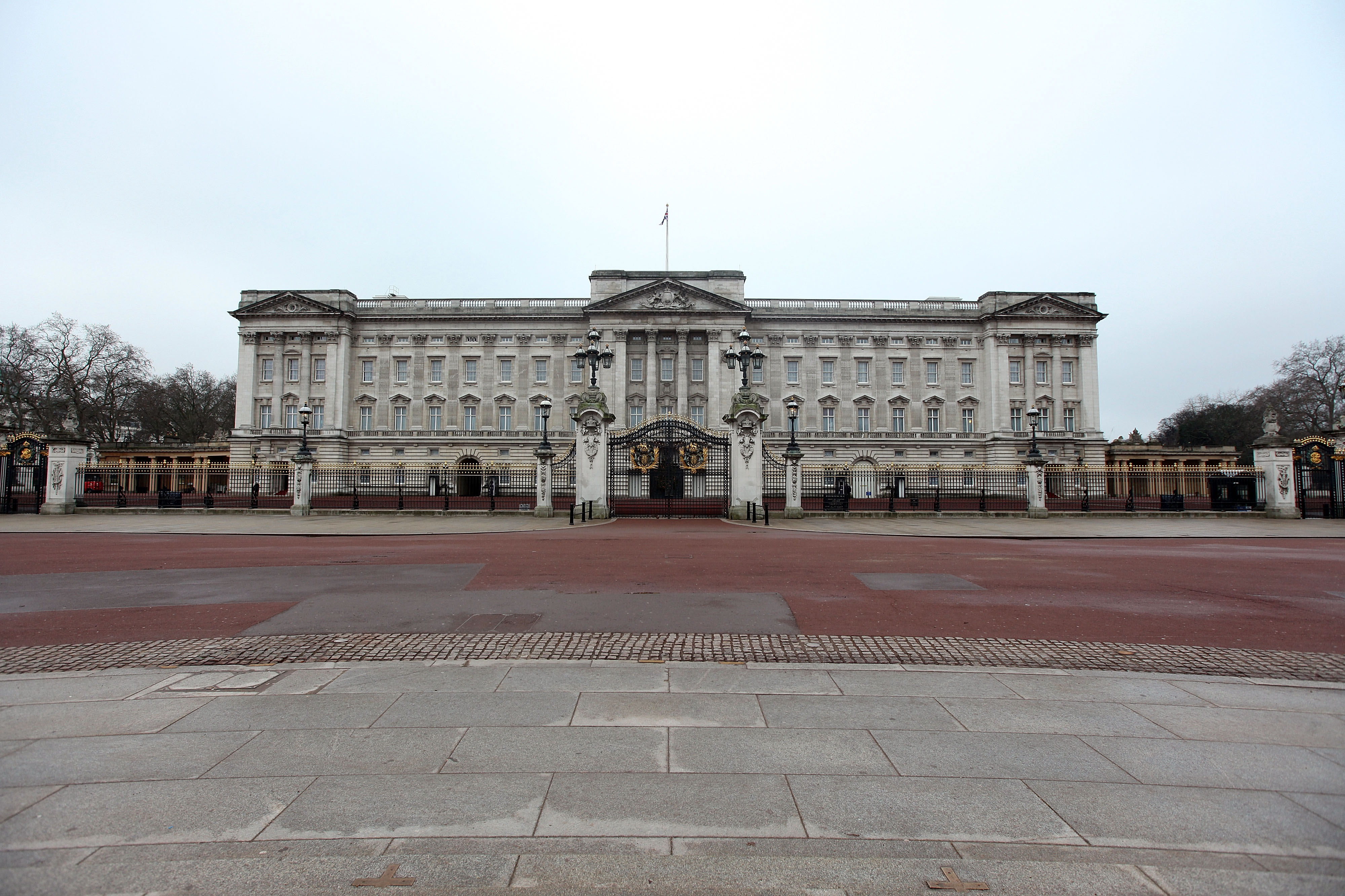 General view of the front of Buckingham Palace