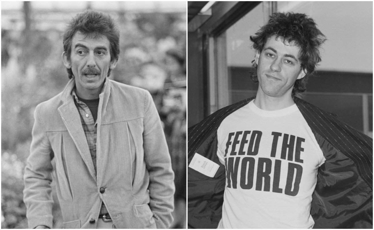 George Harrison at the Chelsea Flower Show, London, 1984, and Bob Geldof at Heathrow Airport, London, 1984.