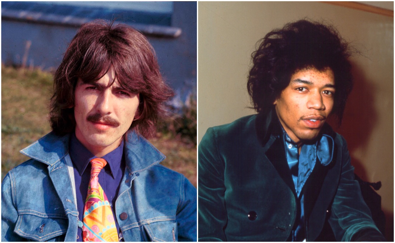George Harrison in denim in 1967 and Jimi Hendrix in velvet in 1966.