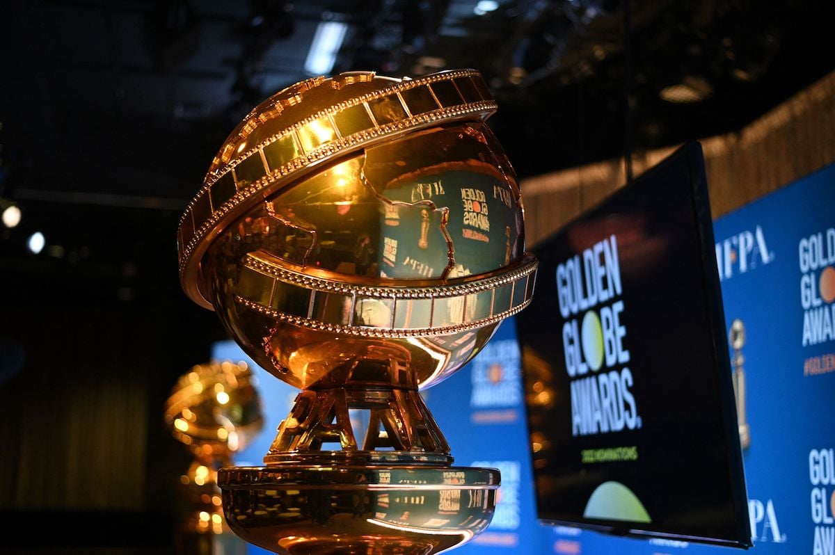 The onstage setup for the nomination announcement of the 2022 Golden Globes