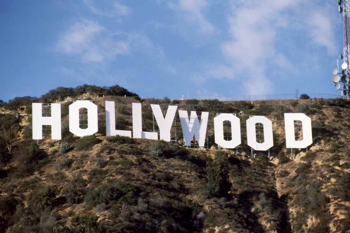 Hollywood sign under a blue sky