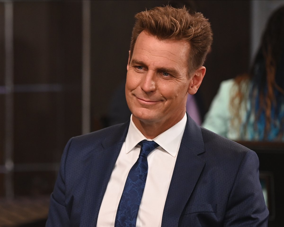 General Hospital Ingo Rademacher in a suit and tie on the set of the ABC soap