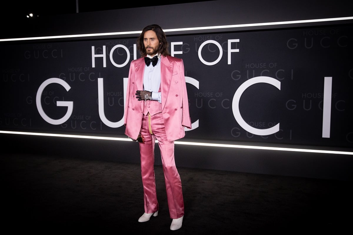Jared Leto wearing a pink suit.