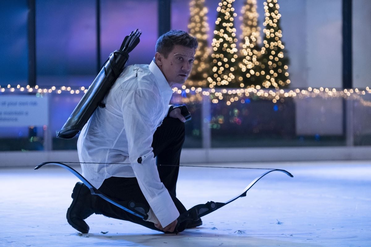 Jeremy Renner as Clint Barton on Ice Skating Rink in 'Hawkeye'