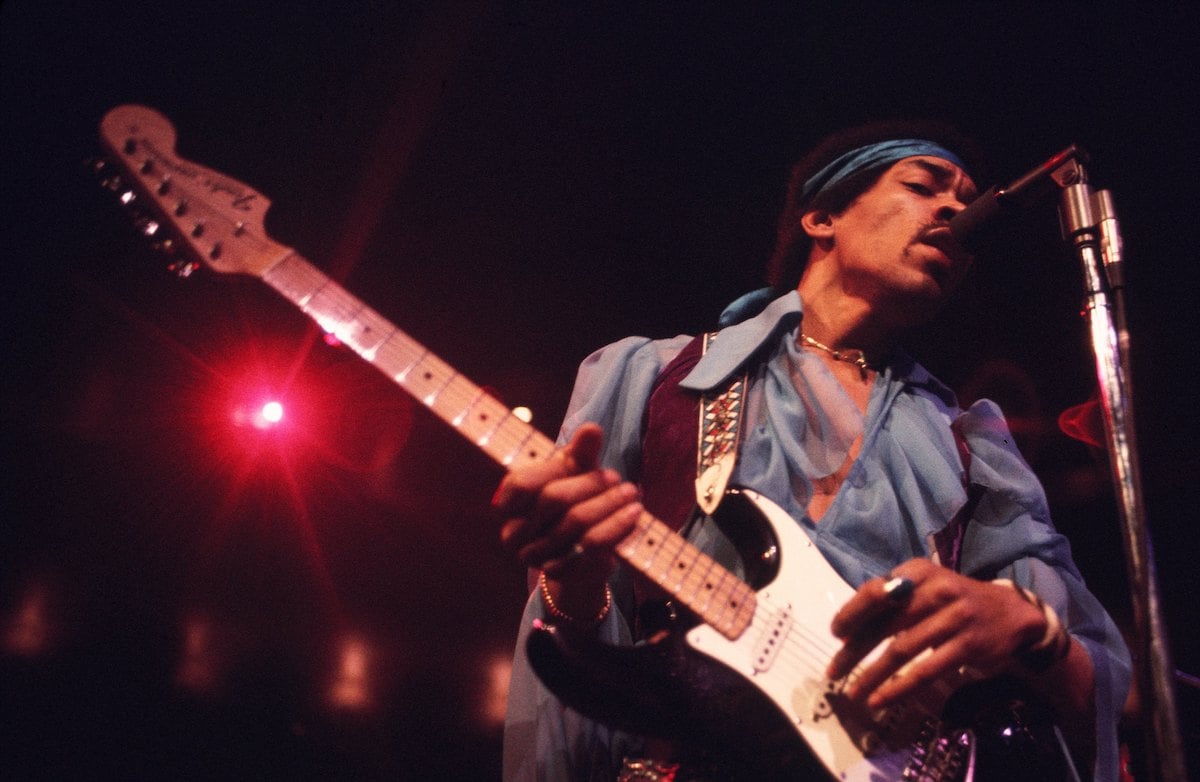 Jimi Hendrix performing at Madison Square Garden in New York City in May 1969