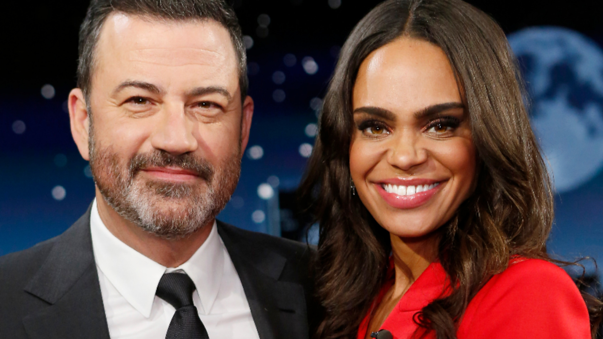 Jimmy Kimmel and ‘The Bachelorette’ 2021 star Michelle Young pose together on ‘Jimmy Kimmel Live’