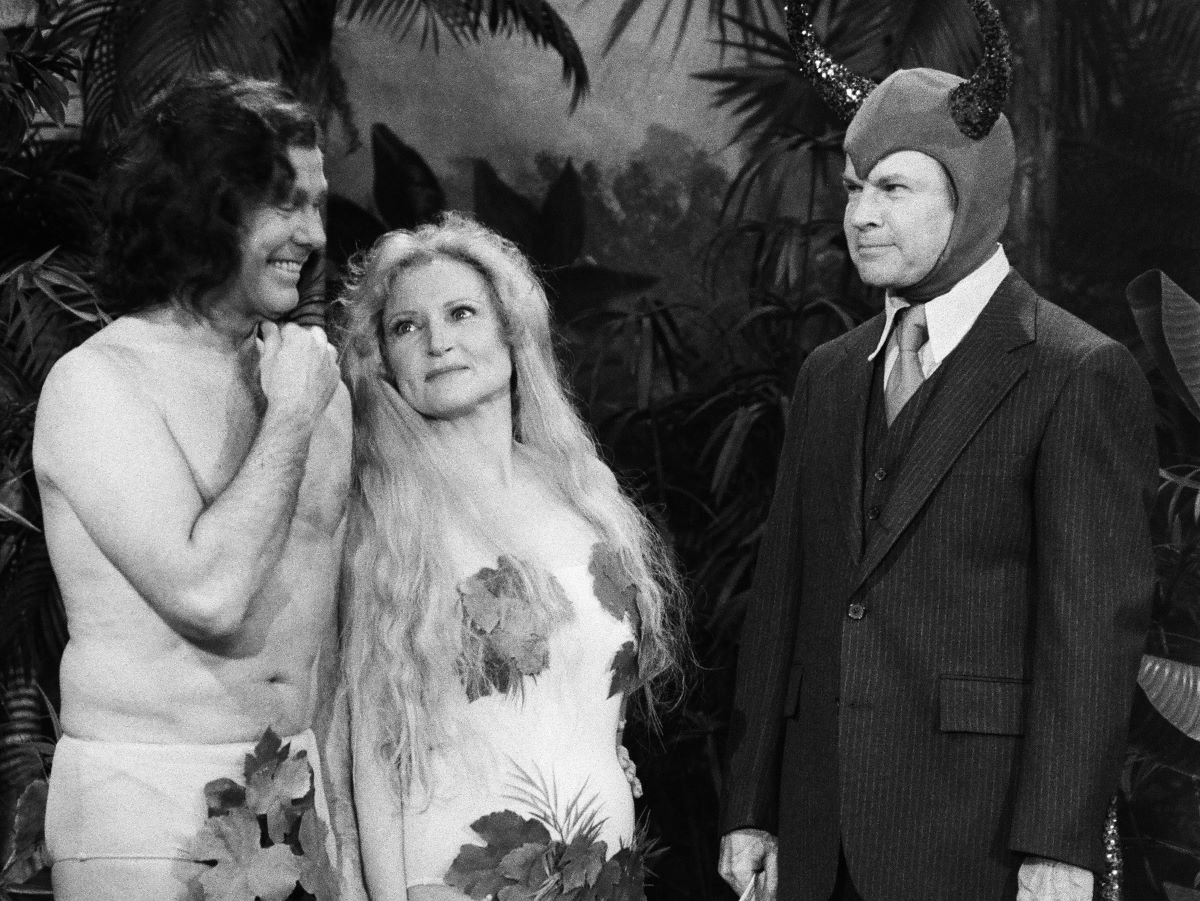 Johnny Carson as Adam, Betty White as Eve, bandleader Tommy Newsom as the devil