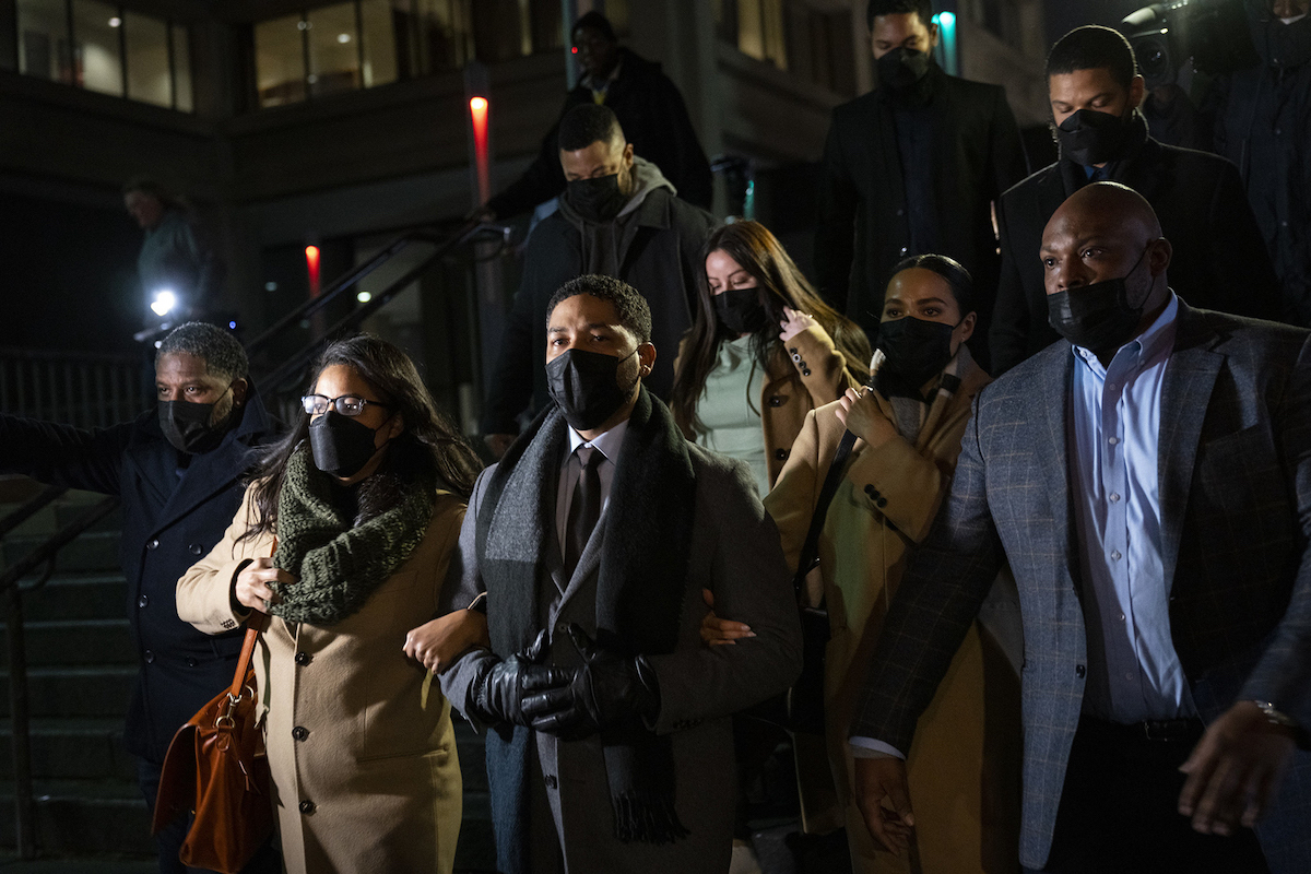Jussie Smollett leaves the Leighton Criminal Courthouse on Dec. 9, 2021, after he was found guilty on five of six disorderly conduct charges for allegedly giving false information to Chicago police about an alleged racial and homophobic attack in January 2019