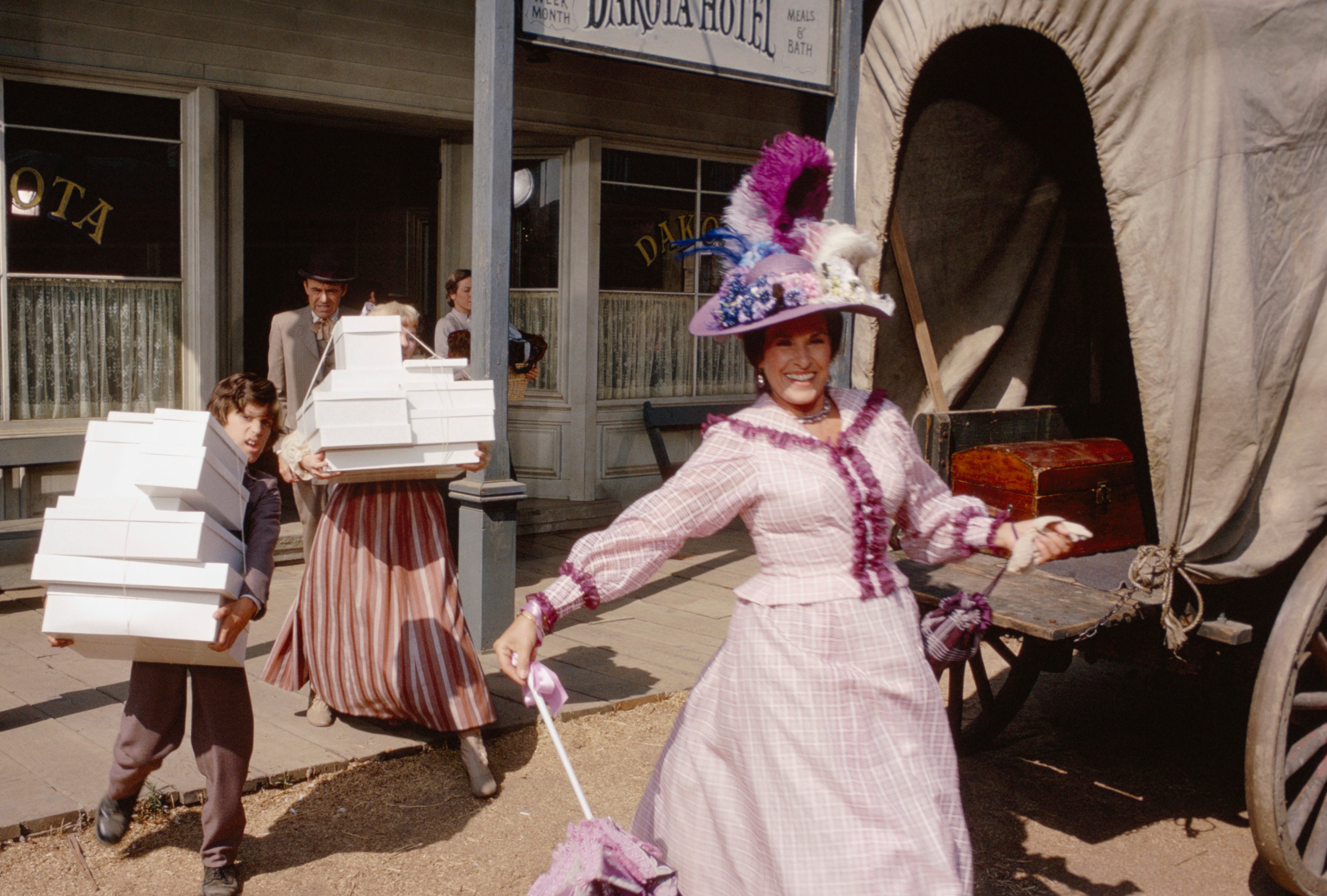 Katherine MacGregor on the set of Little House on the Prairie