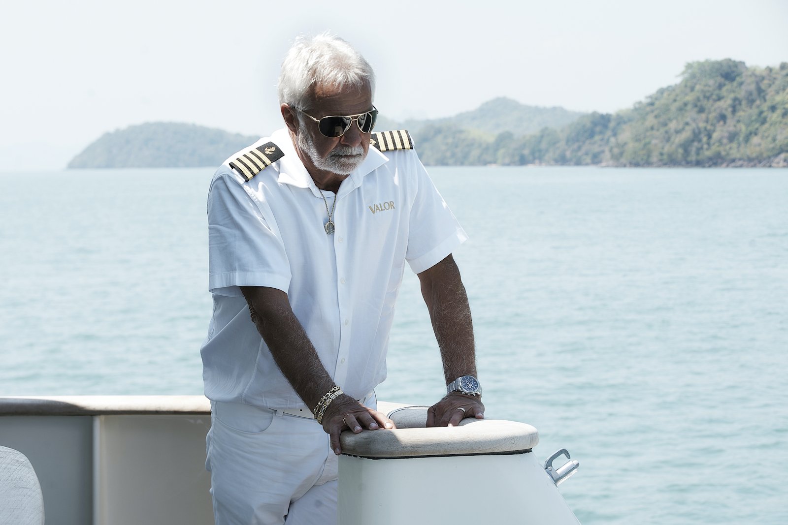 Captain Lee Rosbach from Below Deck getting ready to dock the boat
