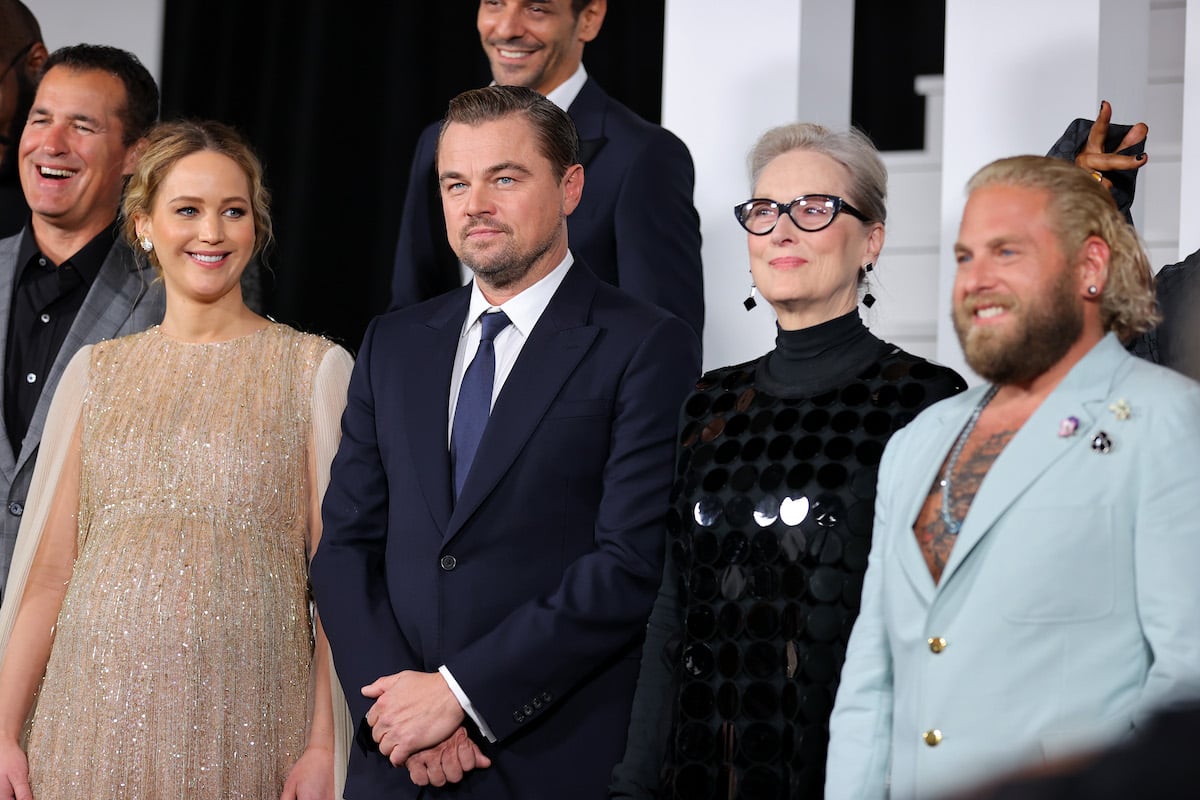 Jennifer Lawrence, Leonardo DiCaprio, Meryl Streep, and Jonah Hill pose for photos at the world premiere of Netflix's "Don't Look Up"