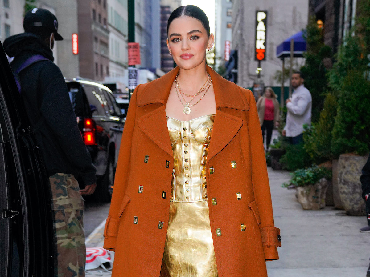 Pretty Little Liars alum Lucy Hale spotted in NYC in gold dress