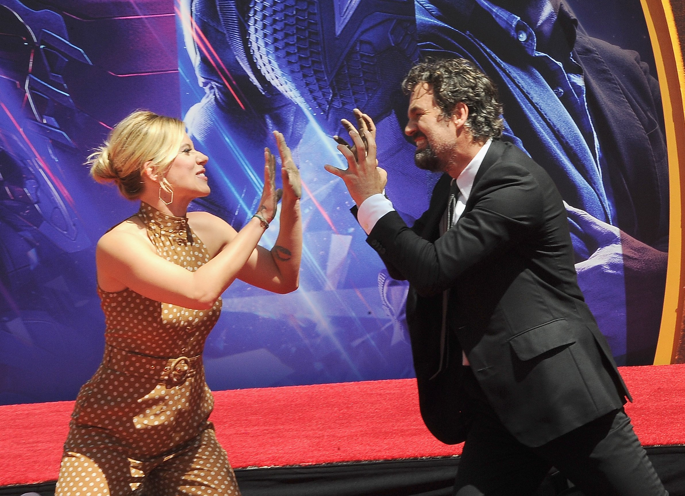 Scarlett Johansson and Mark Ruffalo attend Marvel Studios' 'Avengers: Endgame' Cast Place Their Hand Prints In Cement At TCL Chinese Theatre