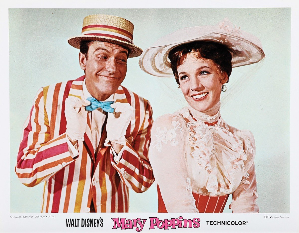 (LR) Dick Van Dyke and Julie Andrews in a lobbycard for 'Mary Poppins'