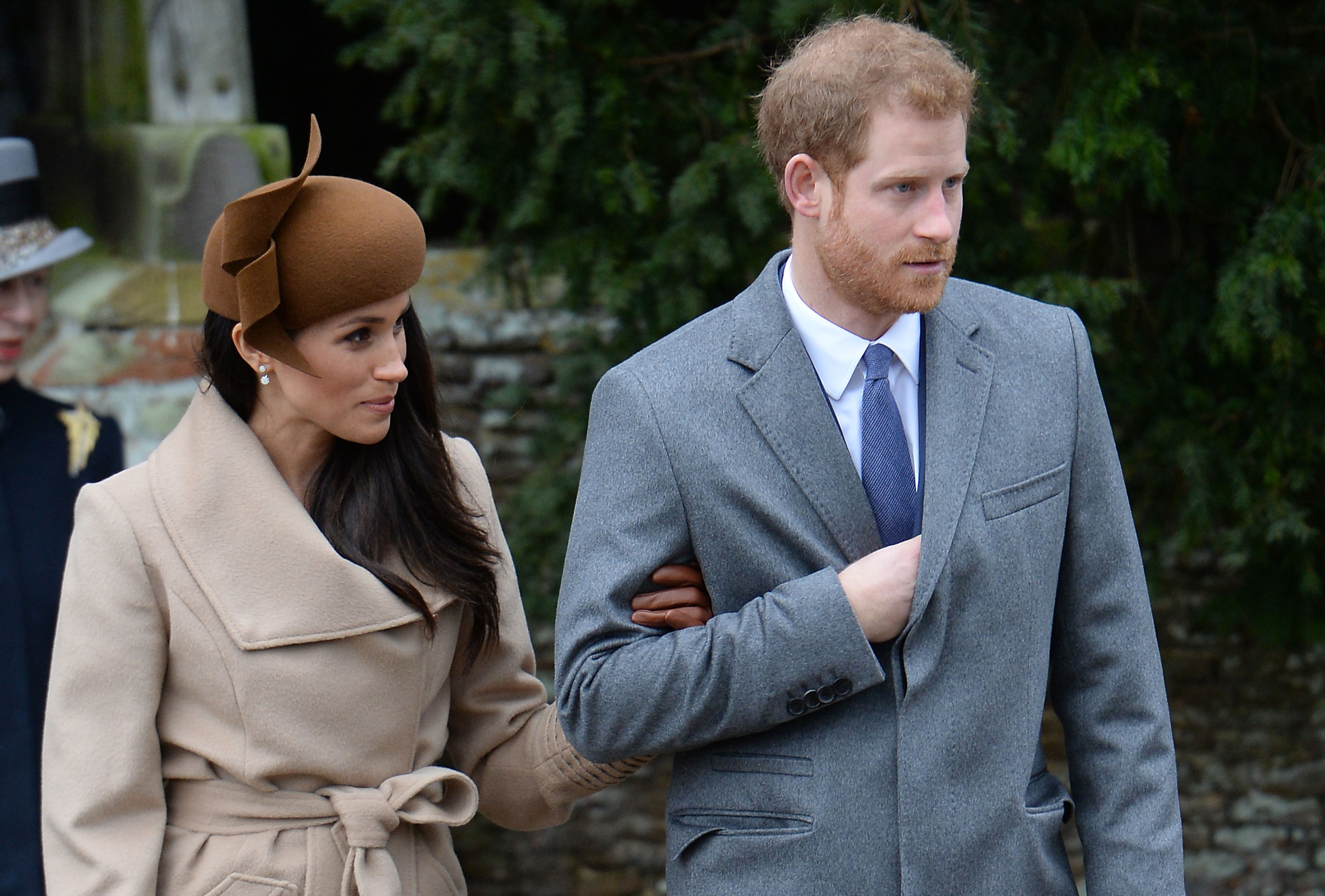 Meghan Markle and Prince Harry leaving the Christmas Day mass on Dec. 25, 2017