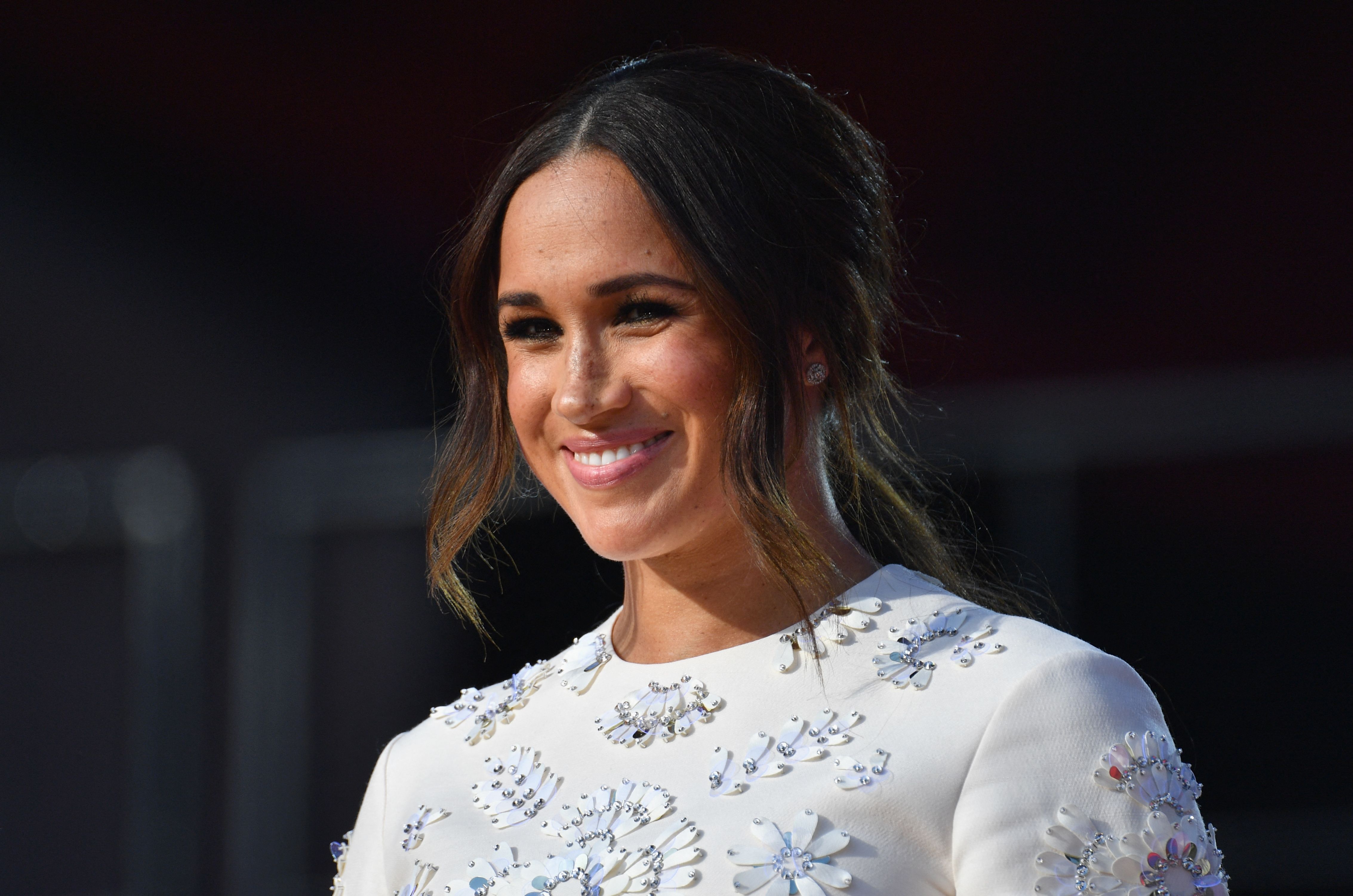 Meghan Markle smiling on stage at the 2021 Global Citizen Live festival