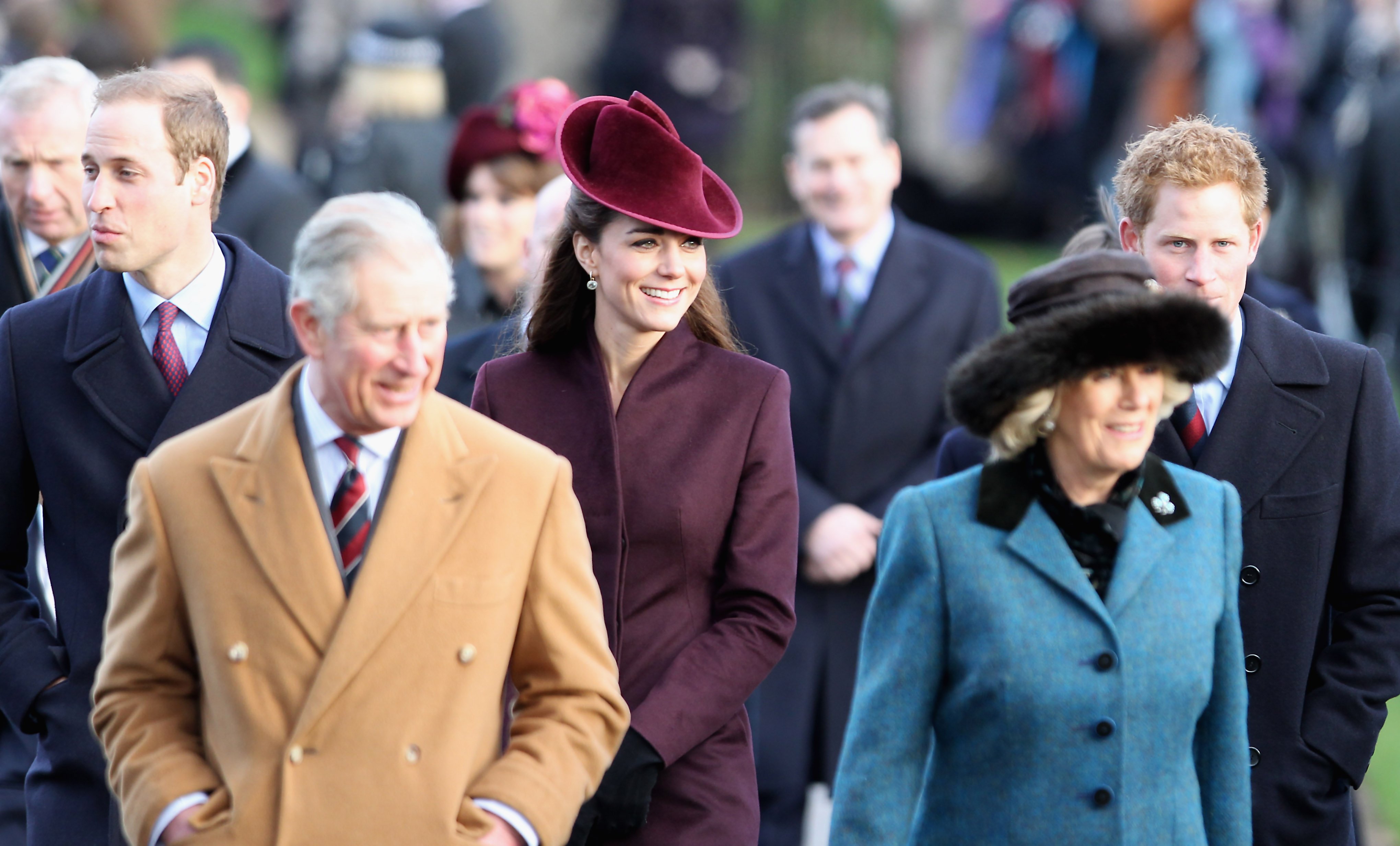 Members of the royal family walk to Sandringham Church for the traditional Christmas Day service